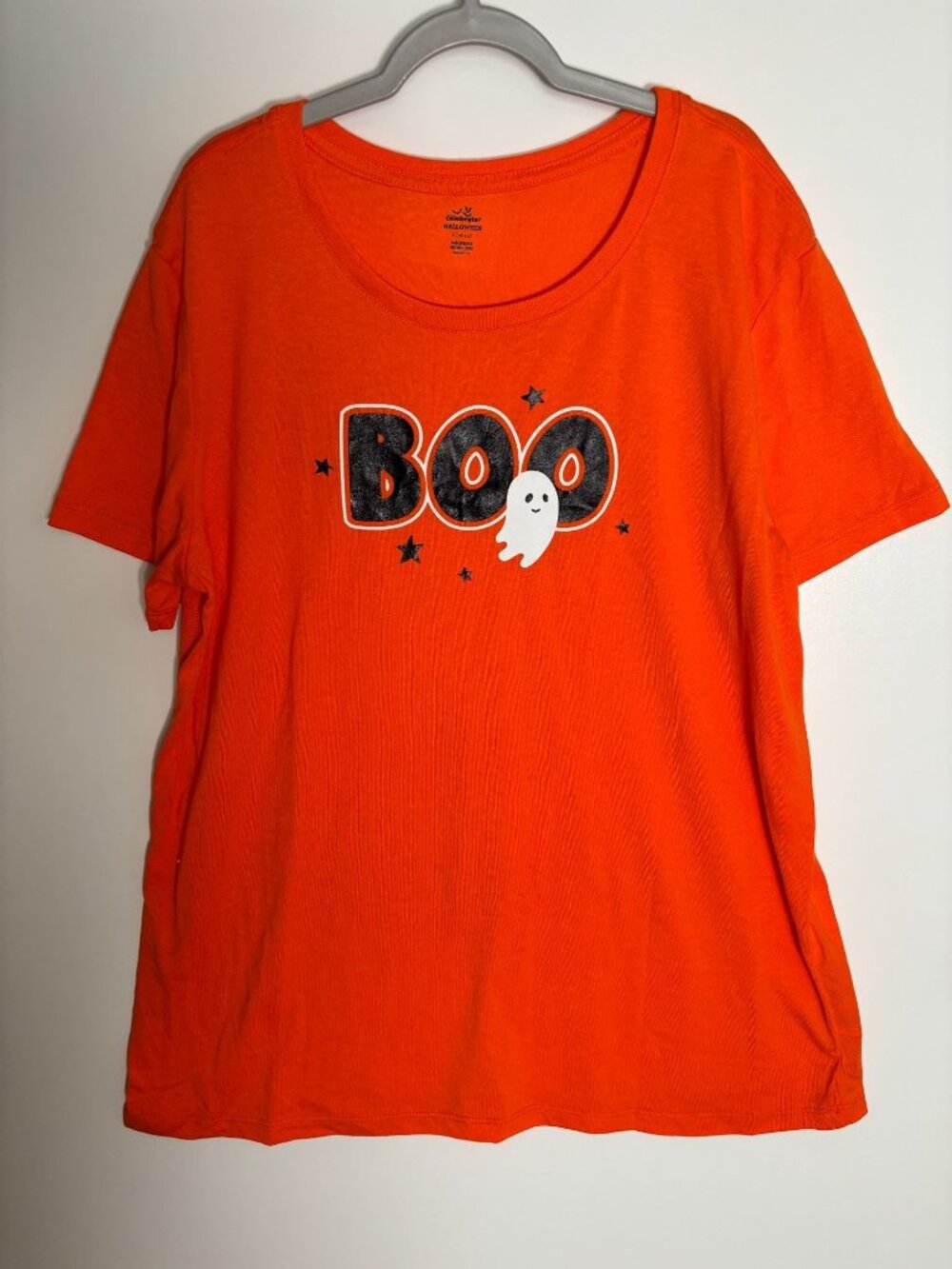Celebrate Halloween Orange “BOO” Ghost Graphic Tee, size Large (12/14)